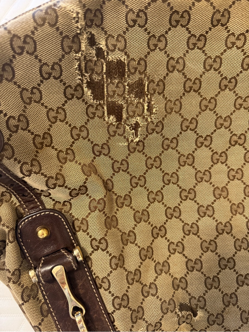 Gucci Beige GG Canvas Braided-Handle Shoulder Bag with Dark Brown Trim - Picture 9 of 14